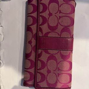 Coach Fuchsia and Beige Signature Wallet/Clutch